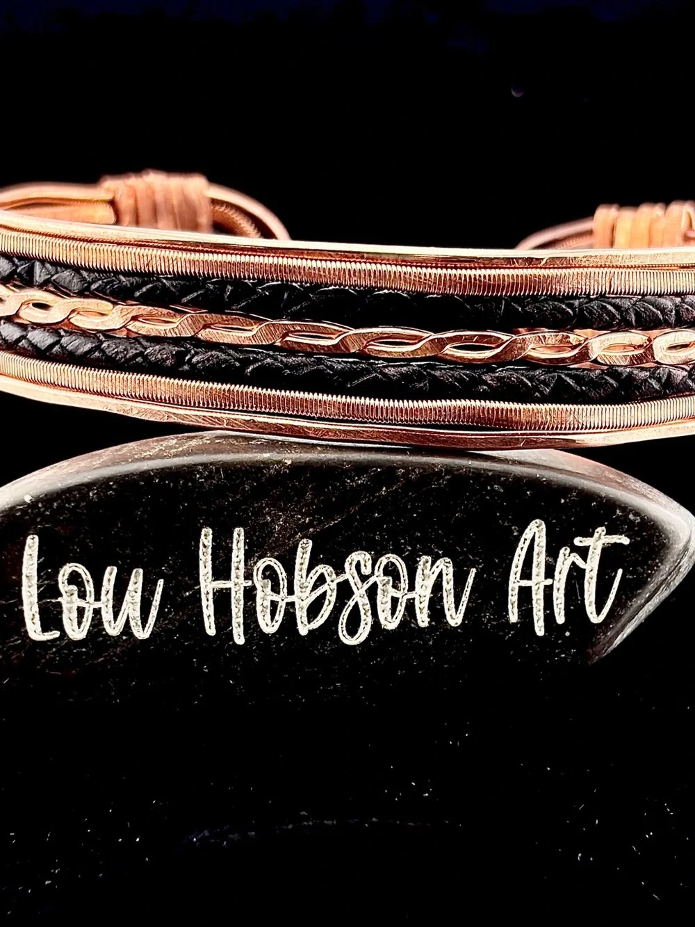 HANDMADE Faux Braided Leather and Copper Wire Wrapped Masculine Cuff Bracelet